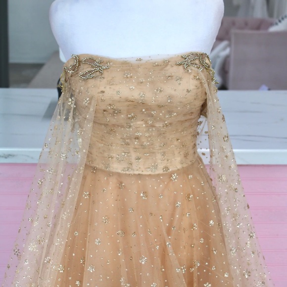 Tarik Ediz Gold Strapless Prom Dress - Picture 2 of 3